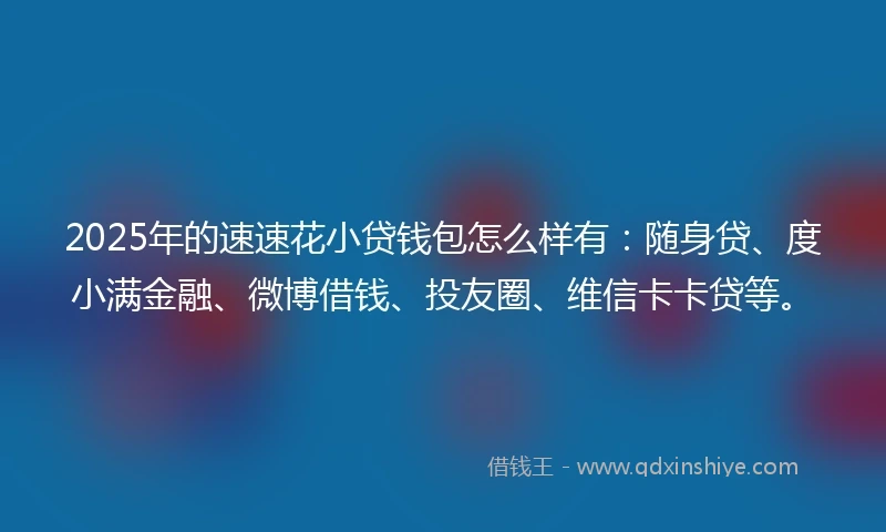 2025年的速速花小贷钱包怎么样有：随身贷、度小满金融、微博借钱、投友圈、维信卡卡贷等。