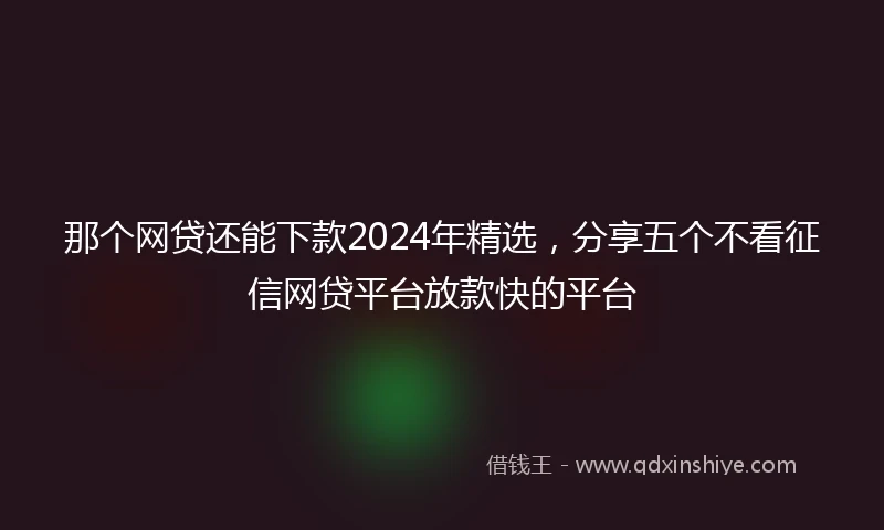 那个网贷还能下款2024年精选，分享五个不看征信网贷平台放款快的平台