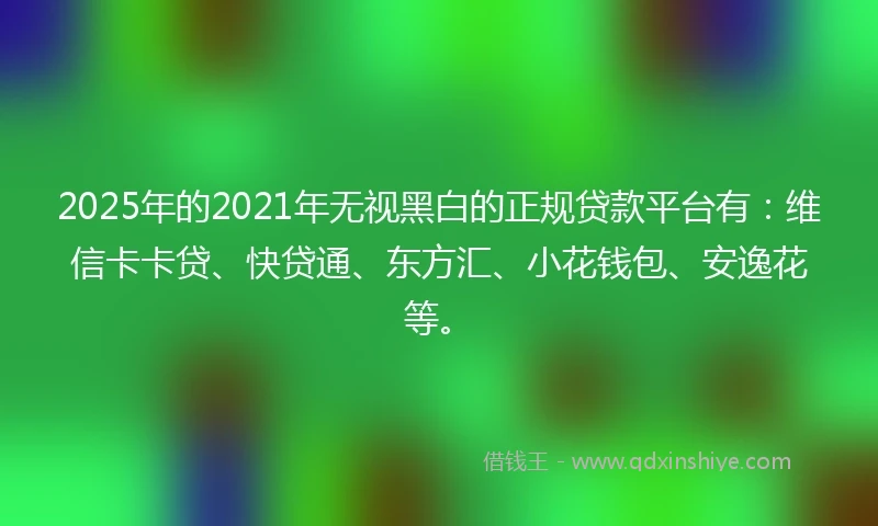 2025年的2021年无视黑白的正规贷款平台有：维信卡卡贷、快贷通、东方汇、小花钱包、安逸花等。