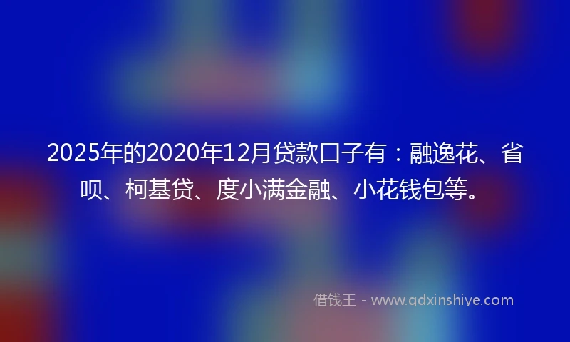 2025年的2020年12月贷款口子有：融逸花、省呗、柯基贷、度小满金融、小花钱包等。