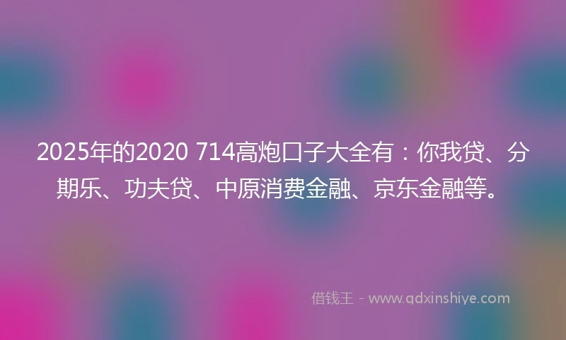 2025年的2020 714高炮口子大全有：你我贷、分期乐、功夫贷、中原消费金融、京东金融等。