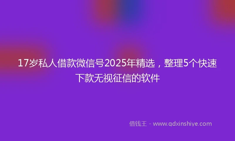 17岁私人借款微信号2025年精选，整理5个快速下款无视征信的软件