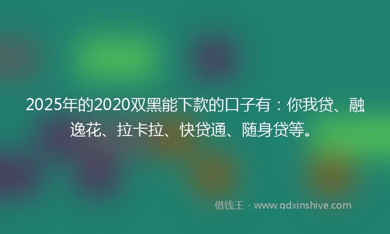 2025年的2020双黑能下款的口子有：你我贷、融逸花、拉卡拉、快贷通、随身贷等。