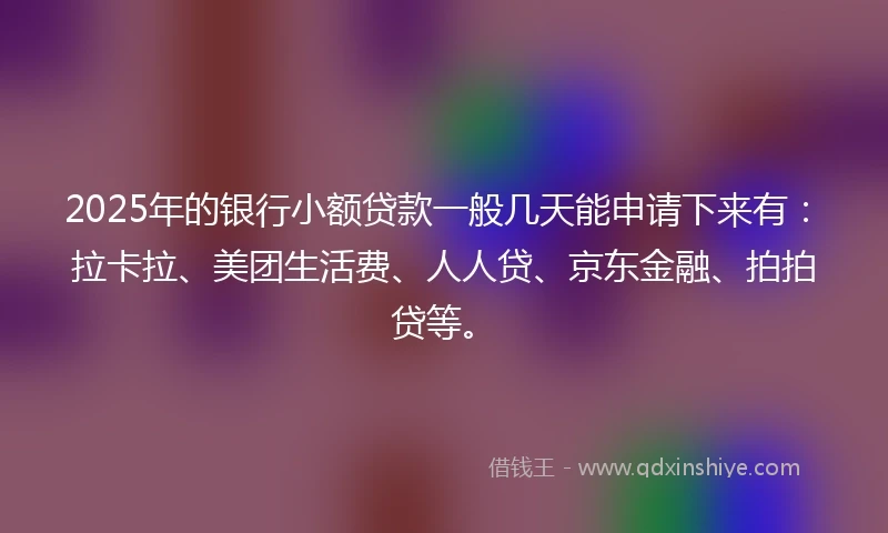 2025年的银行小额贷款一般几天能申请下来有：拉卡拉、美团生活费、人人贷、京东金融、拍拍贷等。