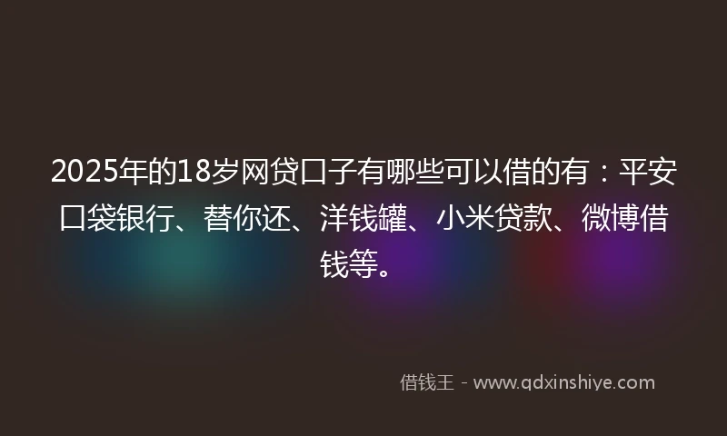 2025年的18岁网贷口子有哪些可以借的有：平安口袋银行、替你还、洋钱罐、小米贷款、微博借钱等。