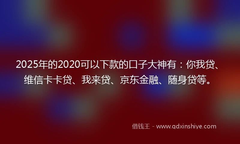 2025年的2020可以下款的口子大神有：你我贷、维信卡卡贷、我来贷、京东金融、随身贷等。
