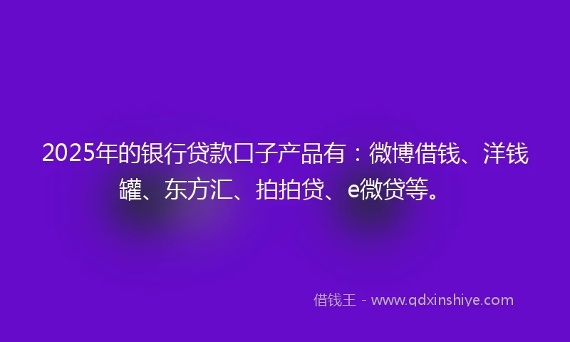 2025年的银行贷款口子产品有：微博借钱、洋钱罐、东方汇、拍拍贷、e微贷等。