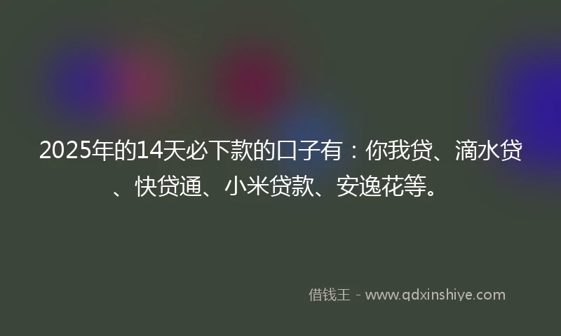 2025年的14天必下款的口子有：你我贷、滴水贷、快贷通、小米贷款、安逸花等。