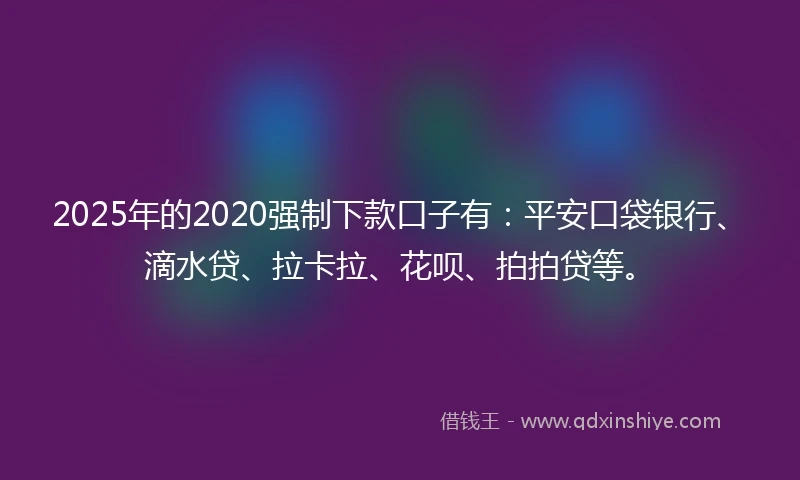 2025年的2020强制下款口子有：平安口袋银行、滴水贷、拉卡拉、花呗、拍拍贷等。