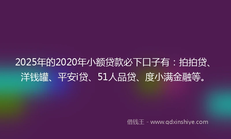 2025年的2020年小额贷款必下口子有：拍拍贷、洋钱罐、平安i贷、51人品贷、度小满金融等。