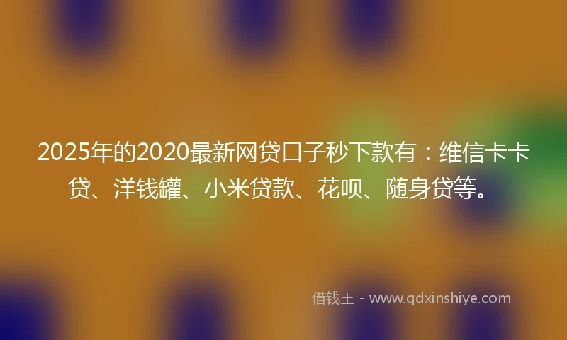 2025年的2020最新网贷口子秒下款有：维信卡卡贷、洋钱罐、小米贷款、花呗、随身贷等。