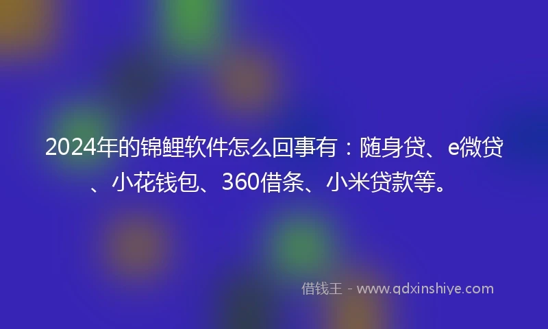 2024年的锦鲤软件怎么回事有：随身贷、e微贷、小花钱包、360借条、小米贷款等。