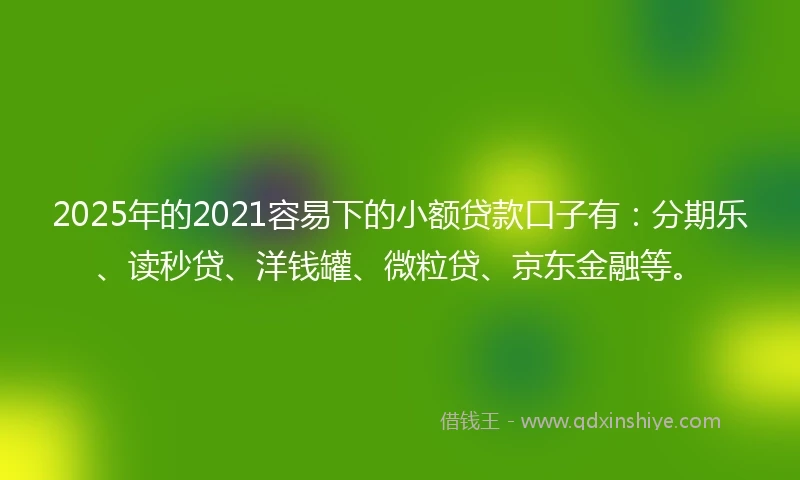 2025年的2021容易下的小额贷款口子有：分期乐、读秒贷、洋钱罐、微粒贷、京东金融等。