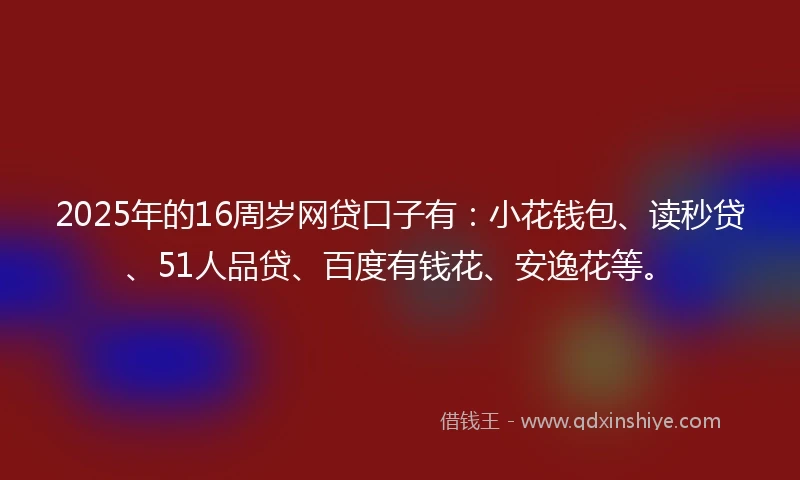 2025年的16周岁网贷口子有：小花钱包、读秒贷、51人品贷、百度有钱花、安逸花等。
