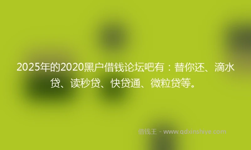 2025年的2020黑户借钱论坛吧有：替你还、滴水贷、读秒贷、快贷通、微粒贷等。