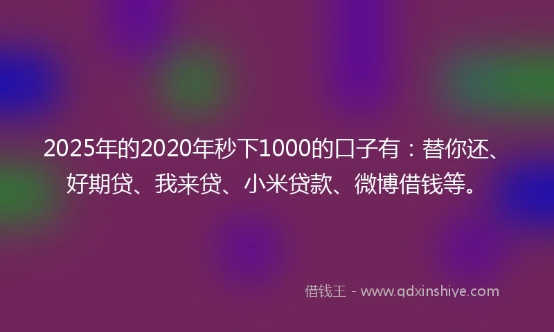 2025年的2020年秒下1000的口子有：替你还、好期贷、我来贷、小米贷款、微博借钱等。