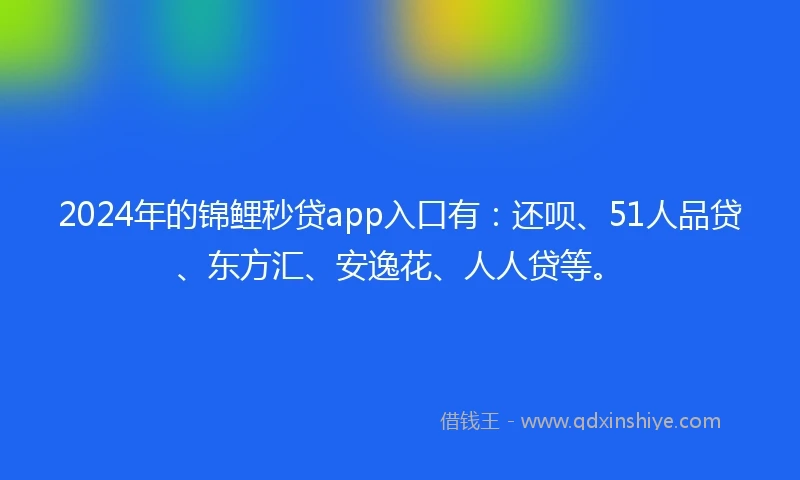 2024年的锦鲤秒贷app入口有：还呗、51人品贷、东方汇、安逸花、人人贷等。