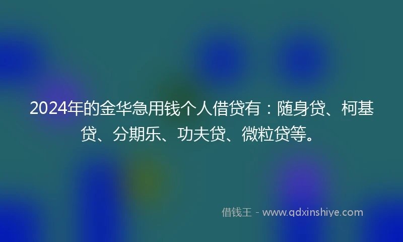2024年的金华急用钱个人借贷有：随身贷、柯基贷、分期乐、功夫贷、微粒贷等。