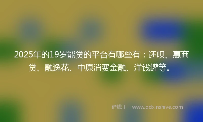2025年的19岁能贷的平台有哪些有：还呗、惠商贷、融逸花、中原消费金融、洋钱罐等。