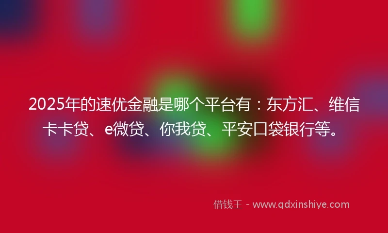 2025年的速优金融是哪个平台有：东方汇、维信卡卡贷、e微贷、你我贷、平安口袋银行等。