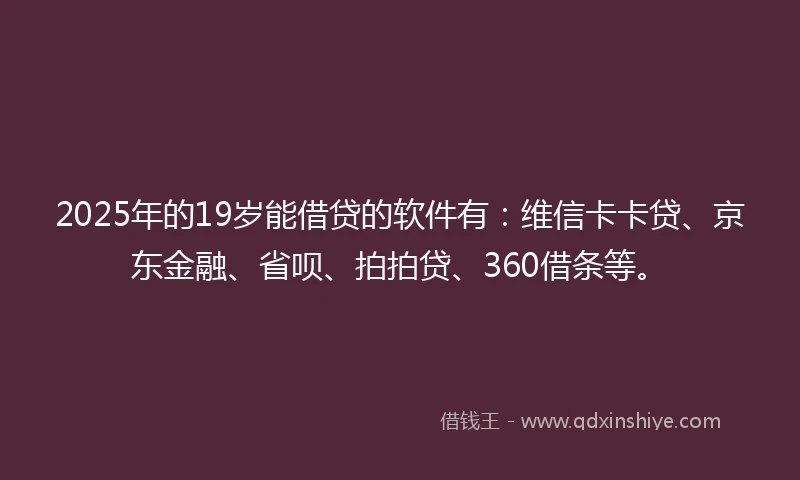 2025年的19岁能借贷的软件有：维信卡卡贷、京东金融、省呗、拍拍贷、360借条等。