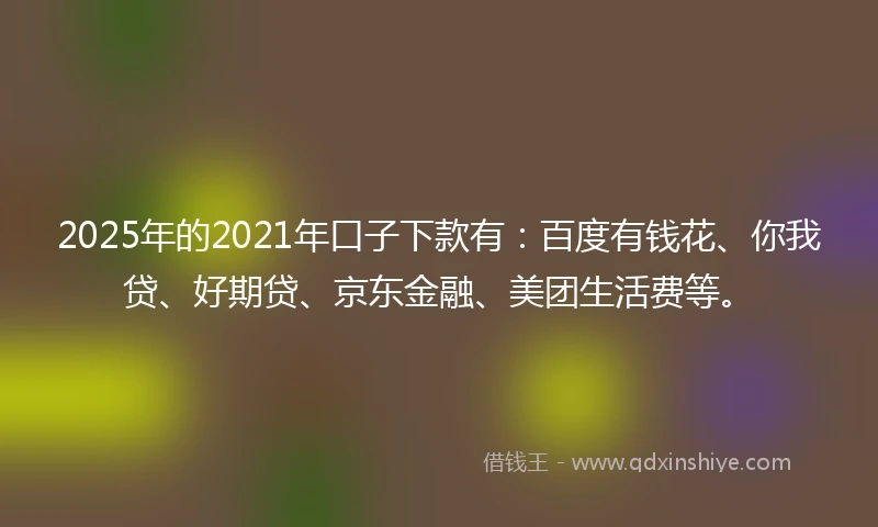 2025年的2021年口子下款有：百度有钱花、你我贷、好期贷、京东金融、美团生活费等。