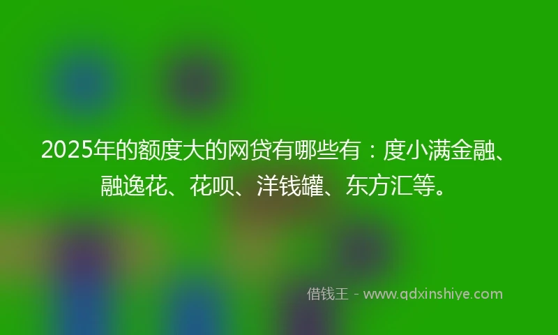 2025年的额度大的网贷有哪些有：度小满金融、融逸花、花呗、洋钱罐、东方汇等。