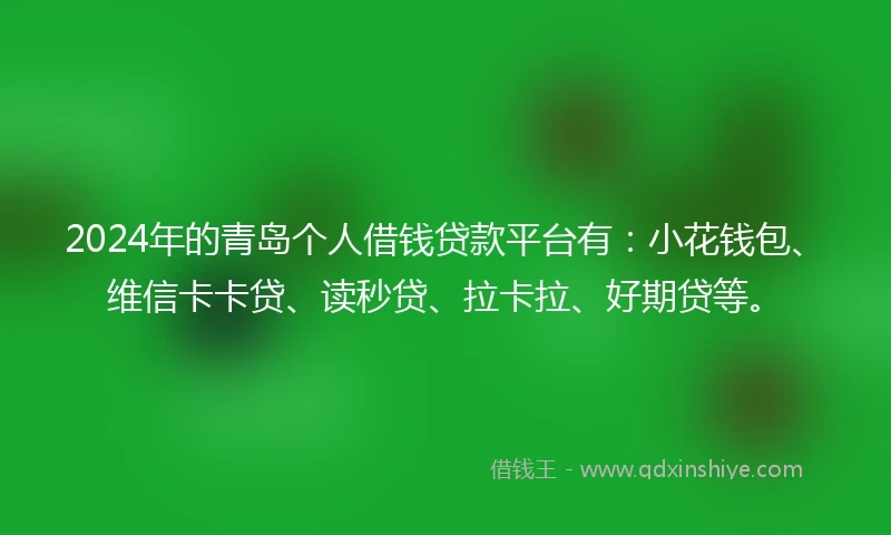2024年的青岛个人借钱贷款平台有：小花钱包、维信卡卡贷、读秒贷、拉卡拉、好期贷等。