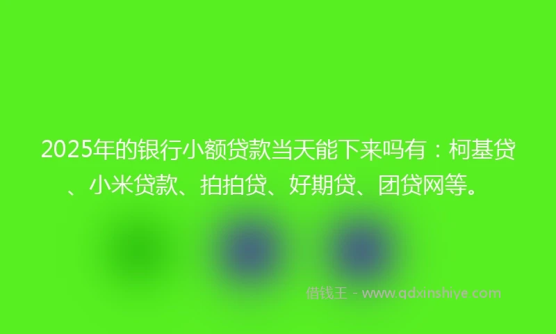 2025年的银行小额贷款当天能下来吗有：柯基贷、小米贷款、拍拍贷、好期贷、团贷网等。