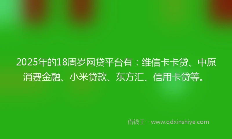 2025年的18周岁网贷平台有：维信卡卡贷、中原消费金融、小米贷款、东方汇、信用卡贷等。
