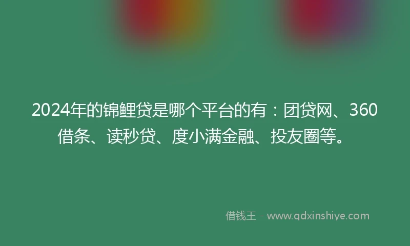 2024年的锦鲤贷是哪个平台的有：团贷网、360借条、读秒贷、度小满金融、投友圈等。
