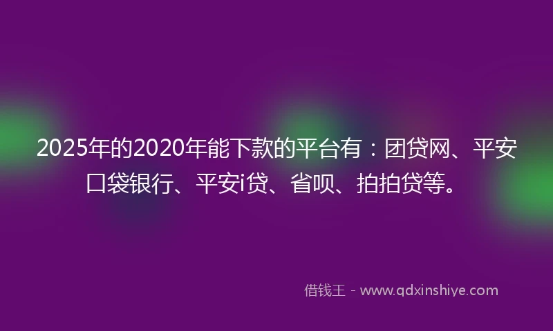 2025年的2020年能下款的平台有：团贷网、平安口袋银行、平安i贷、省呗、拍拍贷等。