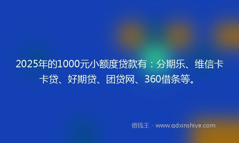 2025年的1000元小额度贷款有：分期乐、维信卡卡贷、好期贷、团贷网、360借条等。