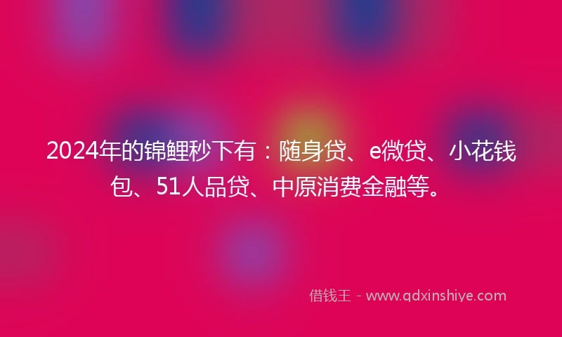 2024年的锦鲤秒下有：随身贷、e微贷、小花钱包、51人品贷、中原消费金融等。