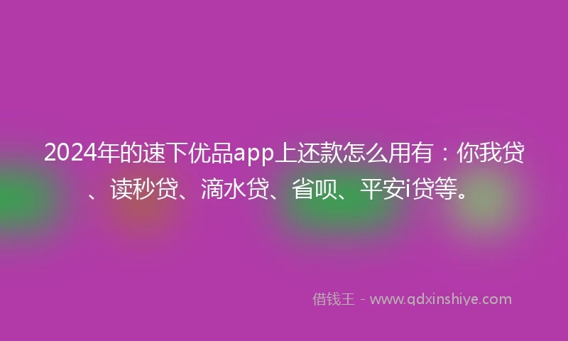 2024年的速下优品app上还款怎么用有：你我贷、读秒贷、滴水贷、省呗、平安i贷等。