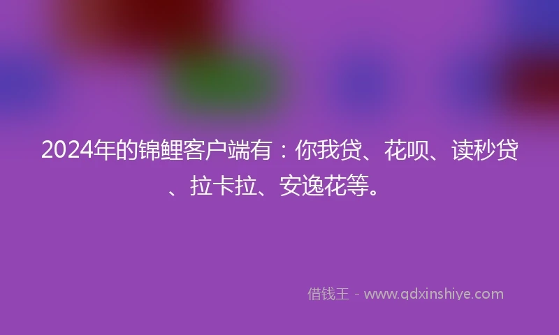 2024年的锦鲤客户端有：你我贷、花呗、读秒贷、拉卡拉、安逸花等。