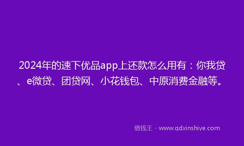 2024年的速下优品app上还款怎么用有：你我贷、e微贷、团贷网、小花钱包、中原消费金融等。