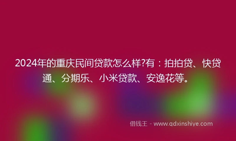 2024年的重庆民间贷款怎么样?有：拍拍贷、快贷通、分期乐、小米贷款、安逸花等。