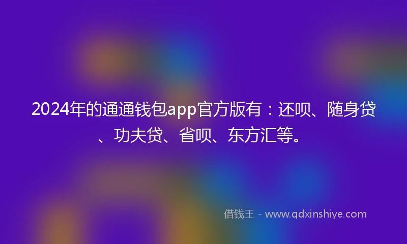 2024年的通通钱包app官方版有：还呗、随身贷、功夫贷、省呗、东方汇等。