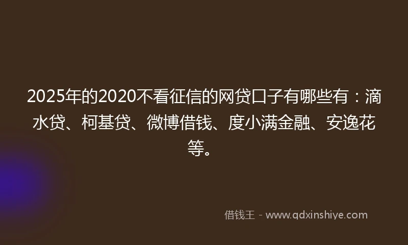 2025年的2020不看征信的网贷口子有哪些有：滴水贷、柯基贷、微博借钱、度小满金融、安逸花等。