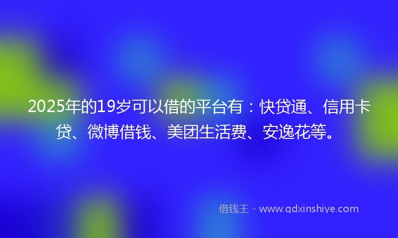 2025年的19岁可以借的平台有：快贷通、信用卡贷、微博借钱、美团生活费、安逸花等。
