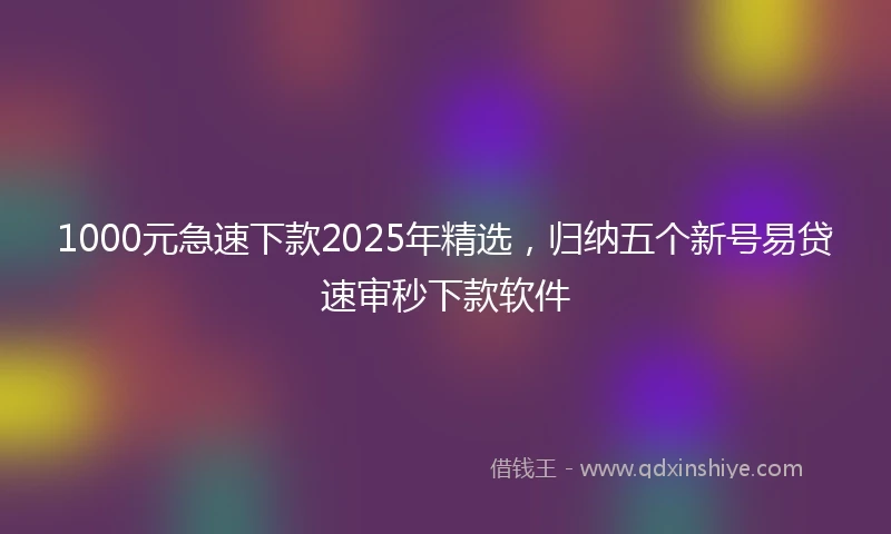1000元急速下款2025年精选，归纳五个新号易贷速审秒下款软件