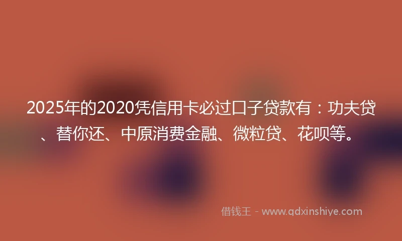 2025年的2020凭信用卡必过口子贷款有：功夫贷、替你还、中原消费金融、微粒贷、花呗等。