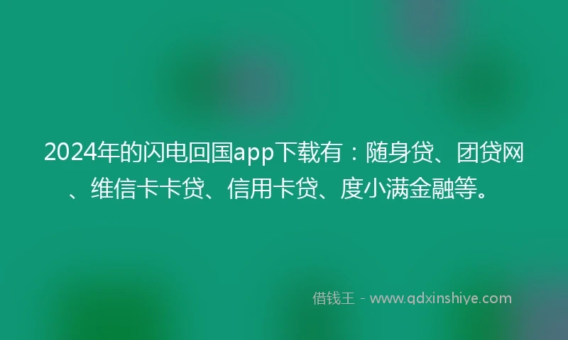 2024年的闪电回国app下载有：随身贷、团贷网、维信卡卡贷、信用卡贷、度小满金融等。