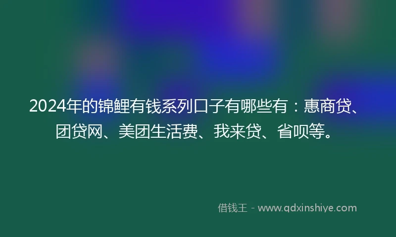 2024年的锦鲤有钱系列口子有哪些有：惠商贷、团贷网、美团生活费、我来贷、省呗等。