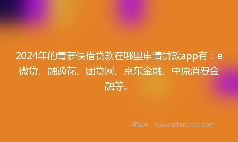2024年的青萝快借贷款在哪里申请贷款app有：e微贷、融逸花、团贷网、京东金融、中原消费金融等。
