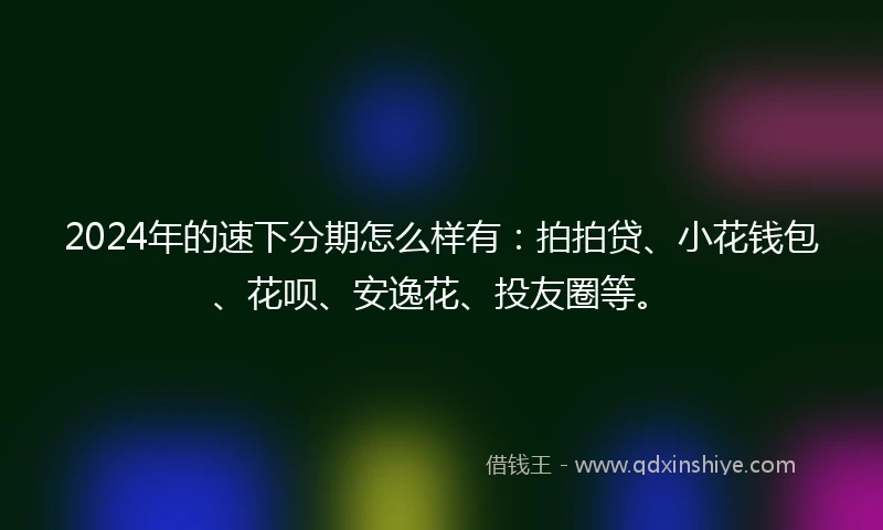2024年的速下分期怎么样有：拍拍贷、小花钱包、花呗、安逸花、投友圈等。