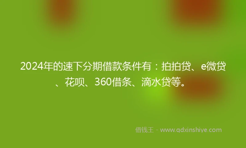 2024年的速下分期借款条件有：拍拍贷、e微贷、花呗、360借条、滴水贷等。