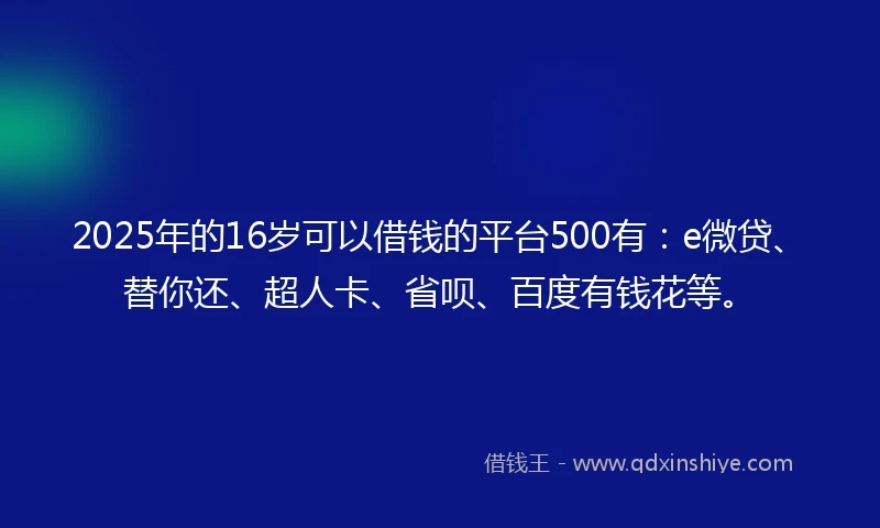 2025年的16岁可以借钱的平台500有：e微贷、替你还、超人卡、省呗、百度有钱花等。