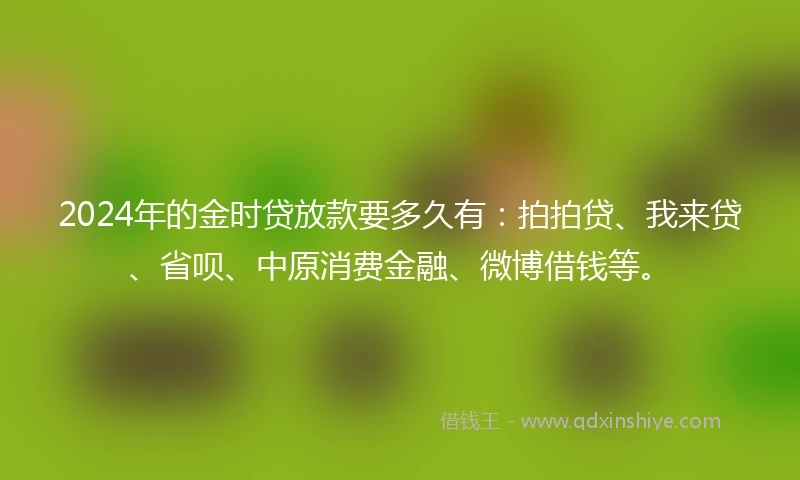2024年的金时贷放款要多久有：拍拍贷、我来贷、省呗、中原消费金融、微博借钱等。